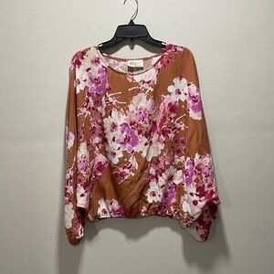 Floral Blouse with Pink and Brown Accents